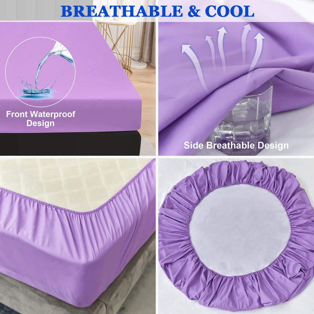 Sufdari Mattress Protector,Waterproof Mattress Cover Queen,18' Deep Pocket Mattress Protector,Fitted Sheet Style With Elastic Rubber Band,Washable And Easy Care-Purple,Queen