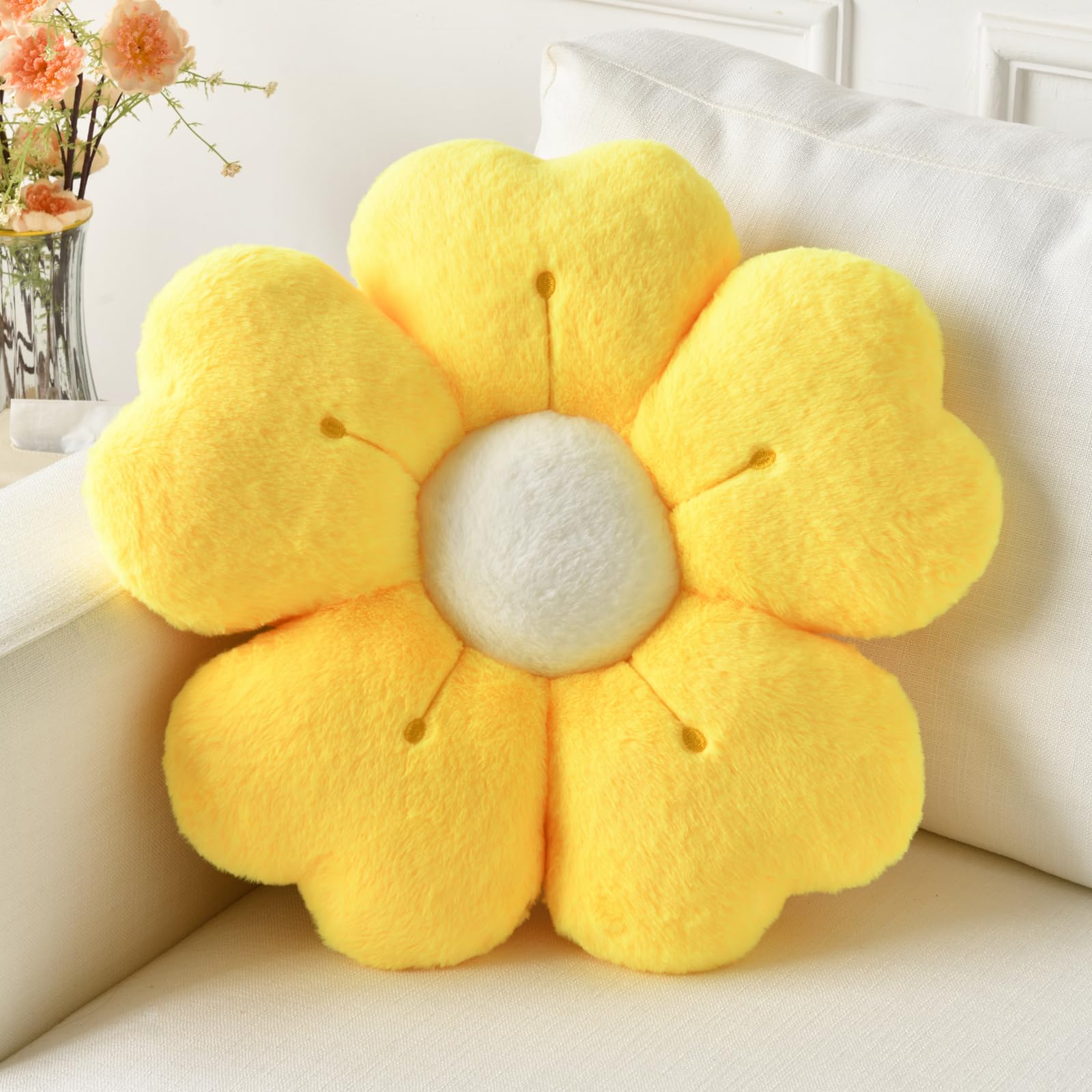 Ddliury Flower Pillow, Flower Shaped Pillow Decorative Throw Pillows For Bed Couch, Cute Daisy Pillow Dorm Decor Floor Seating Cushion (Yellow, 19.6 Inches)