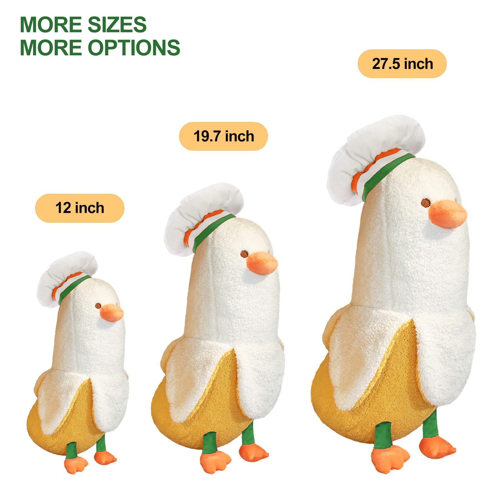 Peach Cat Cute Banana Duck Stuffed Animal Long Banana Chef Duck Plush Pillow For Girls And Boys White 12'