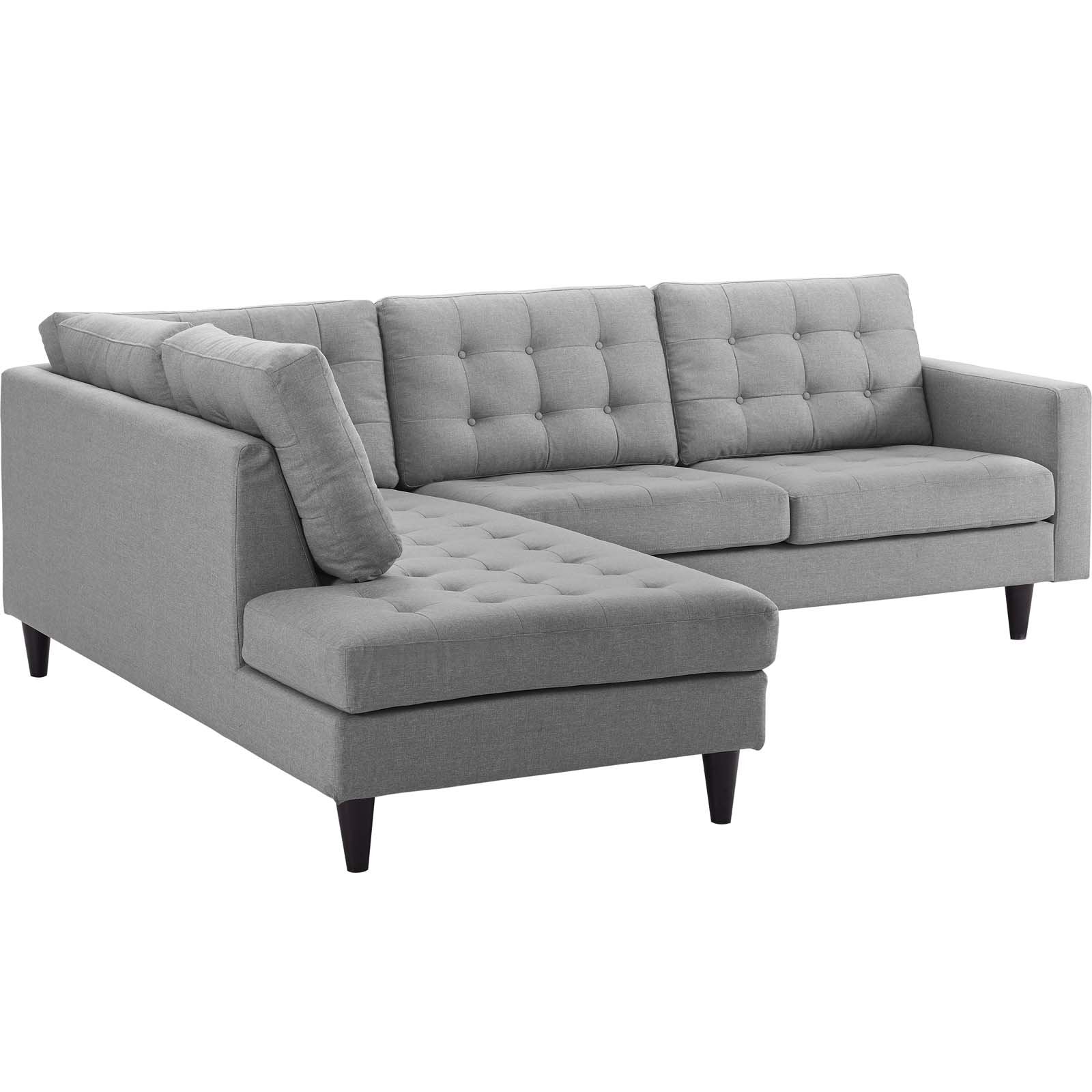Modway Empress Sofa Mid-Century Modern Upholstered Fabric, Left Facing Bumper Sectional, Light Gray