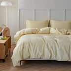 Simple&Opulence French Linen Duvet Cover Set - Twin Size(68'' x 86'')- 2 Pieces (1 Comforter Cover,1 Pillowcase)- Natural Flax C