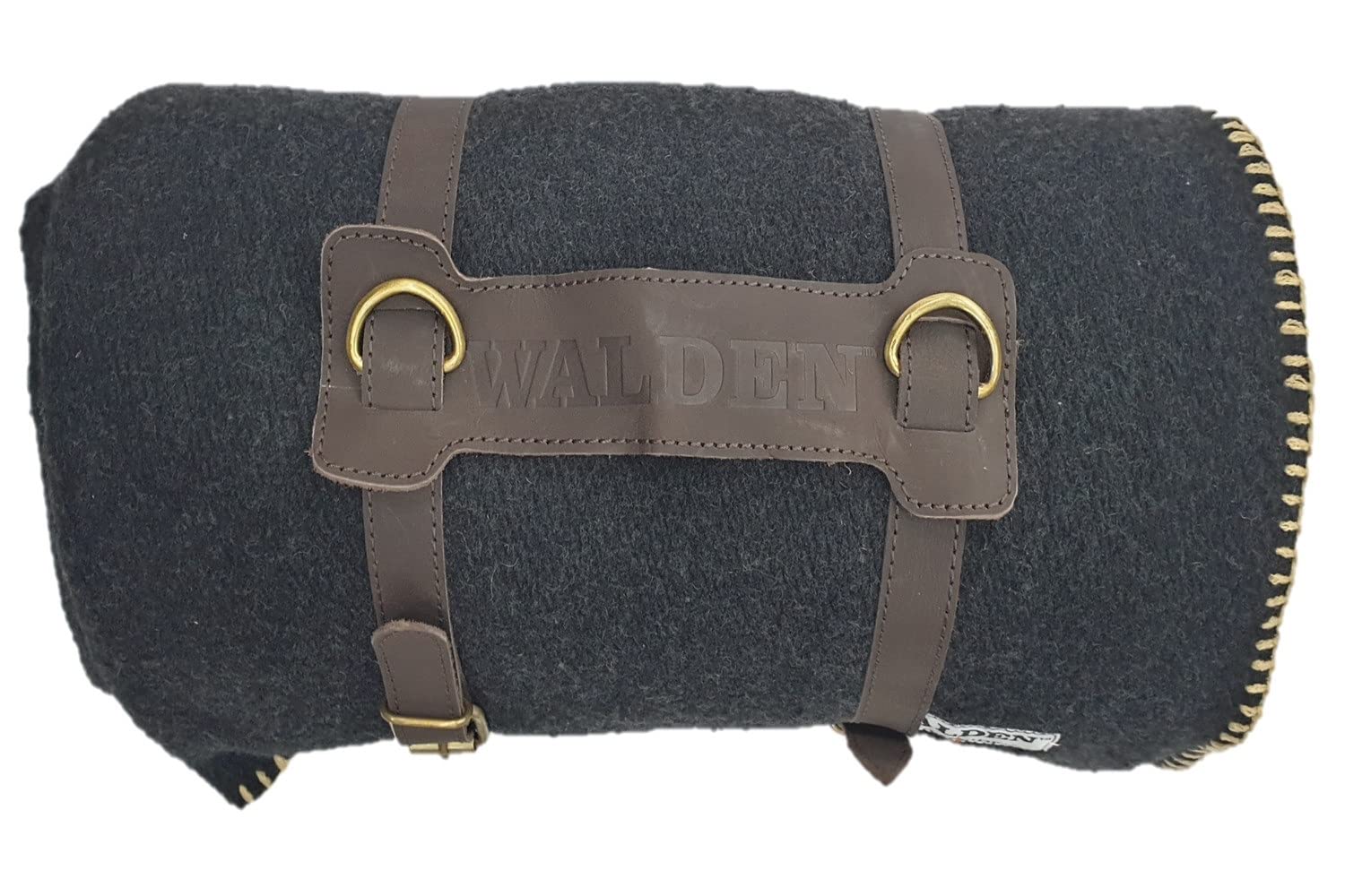 Walden Backyards Fireside Wool Blanket With Leather Carrying Strap (Charcoal With Brown Leather Carrier)