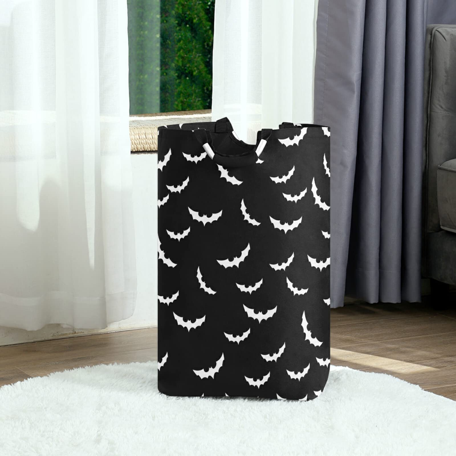 XUWU 50L Laundry Basket Halloween Bats Goth Foldable Laundry Hamper with Padded Handles Waterproof Durable Clothes Hamper Storag