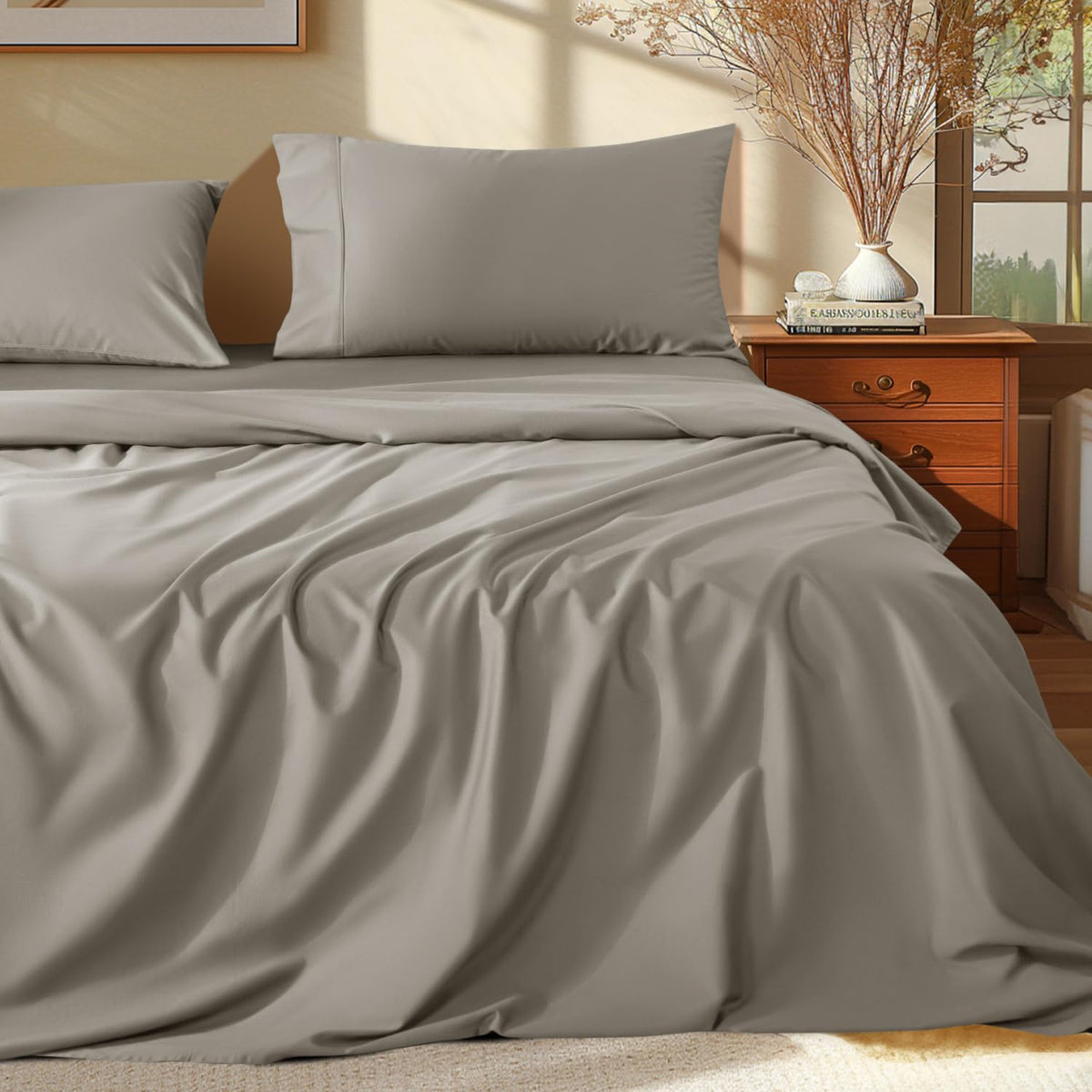Shilucheng 100% Egyptian Cotton King Size Sheets Set - 1000 Thread Count,Luxury Cotton Bed Sheets,Breathable & Cooling Bedding A