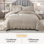 Andency Wheat Ruffle Comforter Set, 2 Pieces Kids Comforter Set Twin(66X90Inch), Farmhouse Shabby Chic Comforter Set, Soft Microfiber Kids Bedding Set
