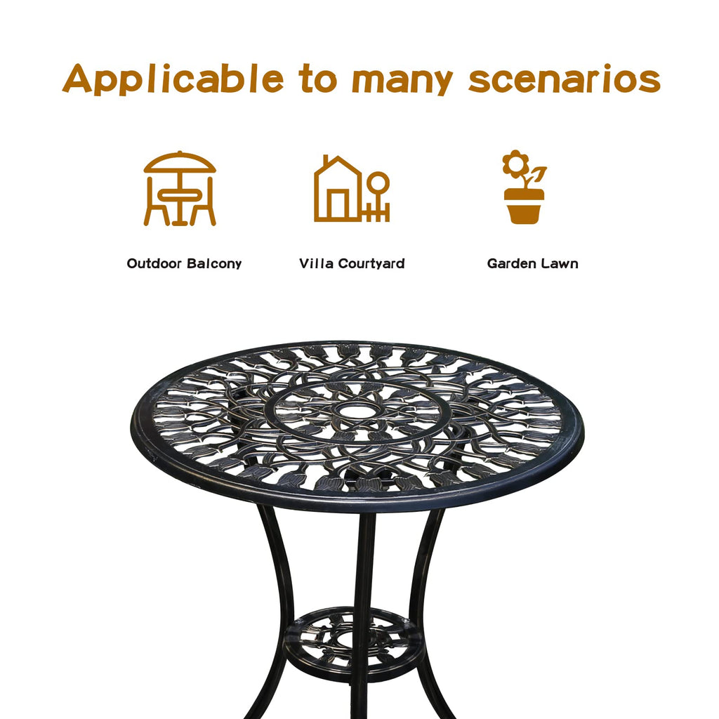 Jardin De Centennial Patio Bistro Set.Rust-Resistant Cast Aluminum Bistro Table Set With Umbrella Hole For Backyard (Tulip Copper)