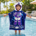 Famyo Maxx Hooded Poncho Towel for Kids 17 Years, Dark Blue Leo, 60x60 cm | Soft QuickDry Microfiber Kids Bath Towel | Swimmin