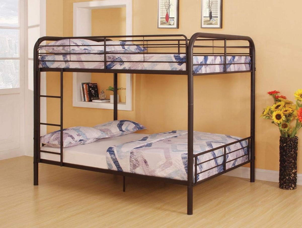 HomeRoots 79&quot; X 57&quot; X 65&quot; Full Over Full Dark Brown Metal Tube Bunk Bed