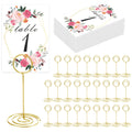 26 Pcs Table Number Holder - Table Card Holder Stand Wire Photo Holder With 26 Pcs Floral Table Number Cards, Place Card Holder