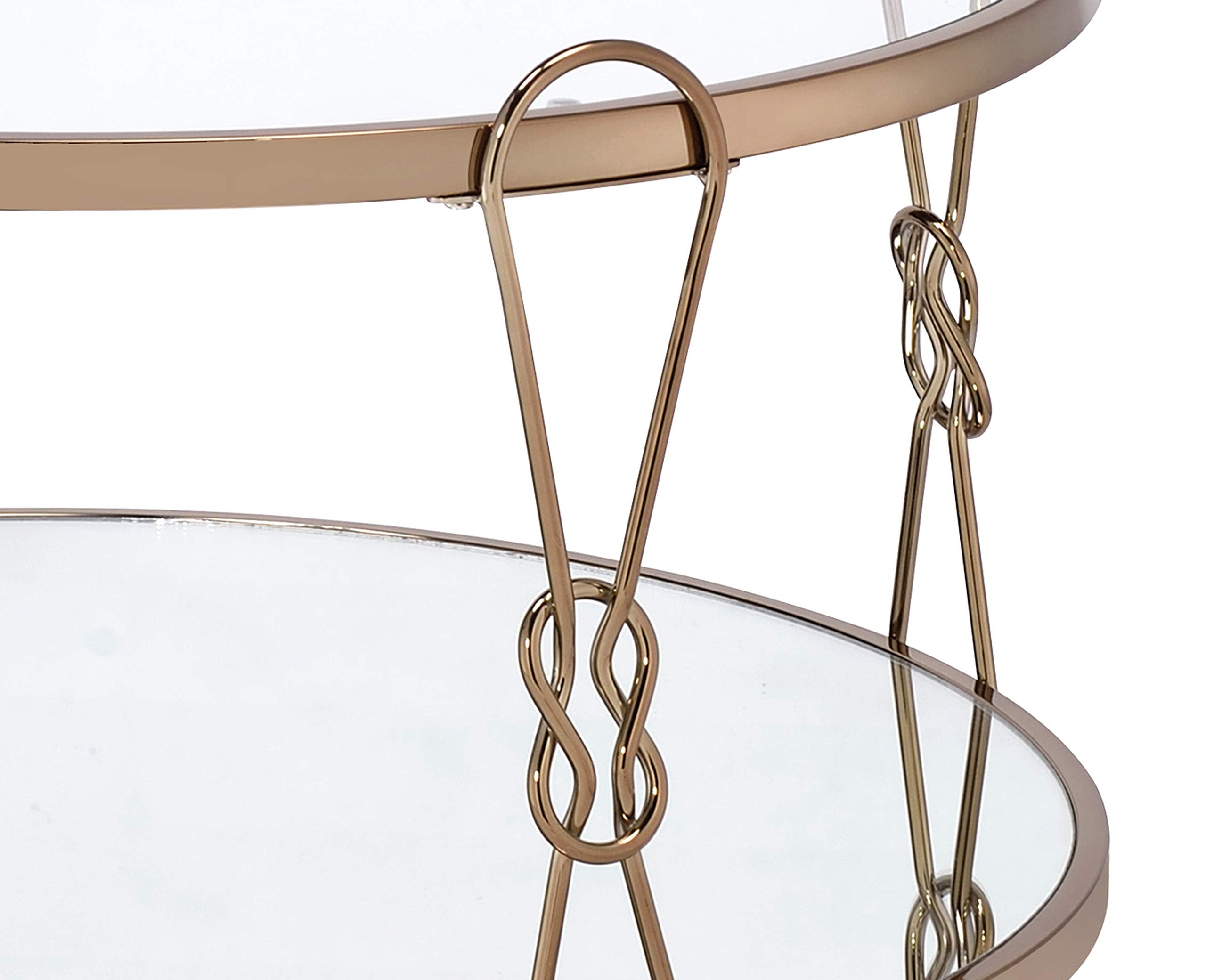 Benjara, Gold and Clear Metal Coffee Table with Mirrored Top and 1 Bottom Shelf