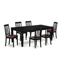 East West Furniture LGAN7-BLK-LC 7 Piece Kitchen Table Set Consist of a Rectangle Dining Table with Butterfly Leaf and 6 Faux Leather Dining Room Chairs, 42x84 Inch, Black