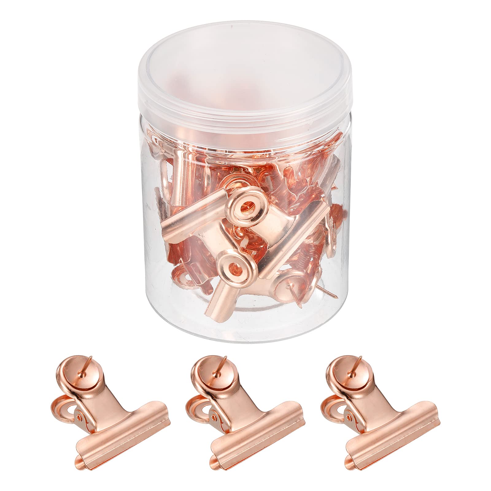 Patikil Push Pin Clips, 20 Pack Metal Thumb Tacks With Clip For Office Artwork Cork Board, Rose Gold