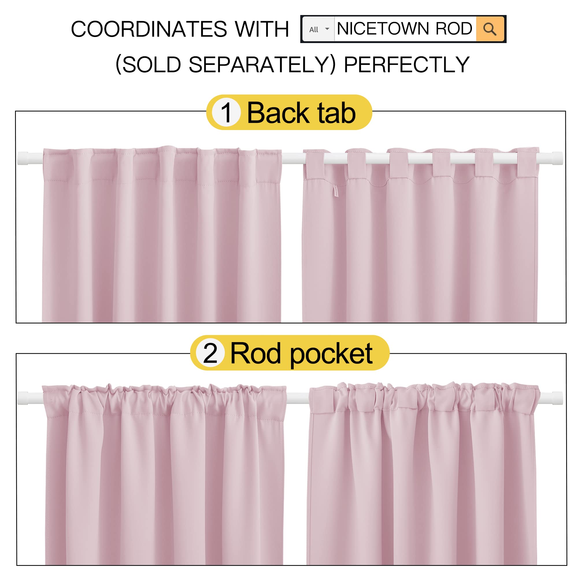 Nicetown Blackout Curtain Panels Window Draperies - (Greyish Blue Color) 52X84 Inch, 2 Pieces, Insulating Room Darkening Blackout Drapes For Bedroom