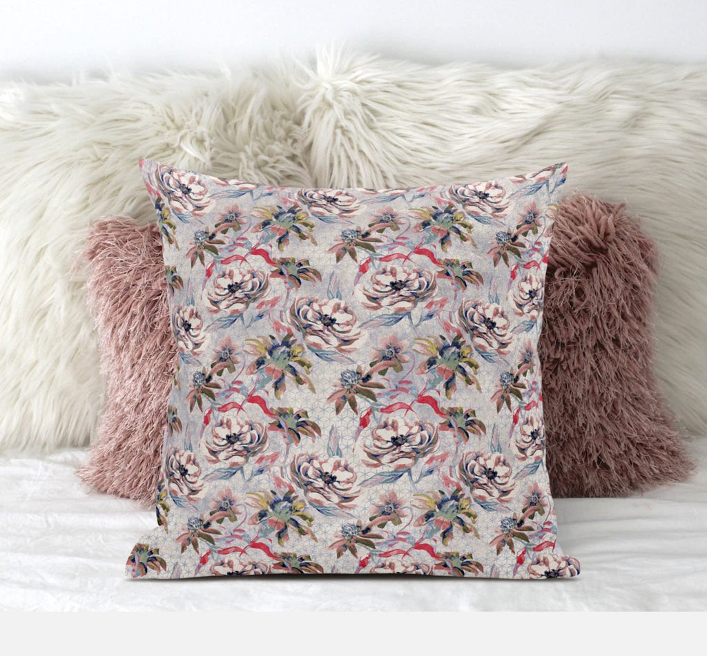 HomeRoots Red Yellow Aqua 18' Lavender Pink Roses Zippered Suede Throw Pillow