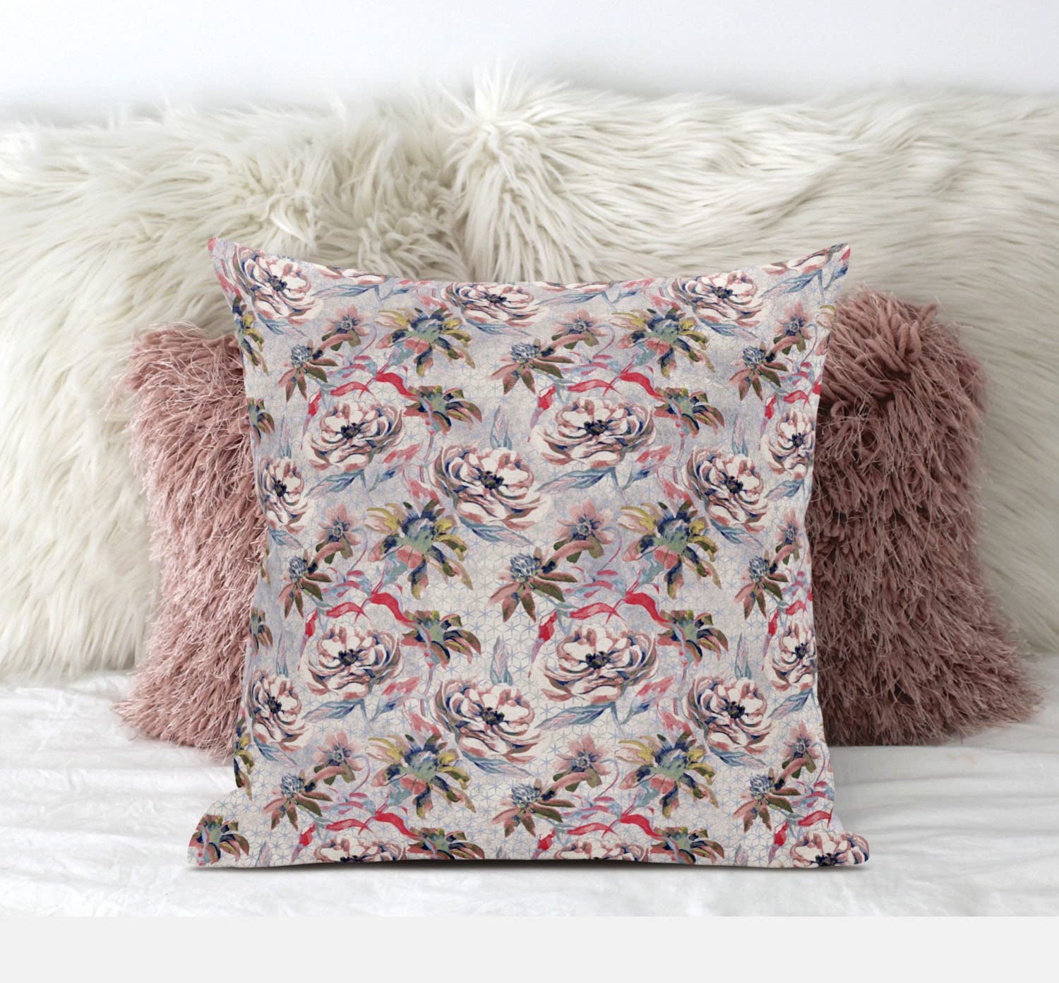 HomeRoots Red Yellow Aqua 18' Lavender Pink Roses Zippered Suede Throw Pillow