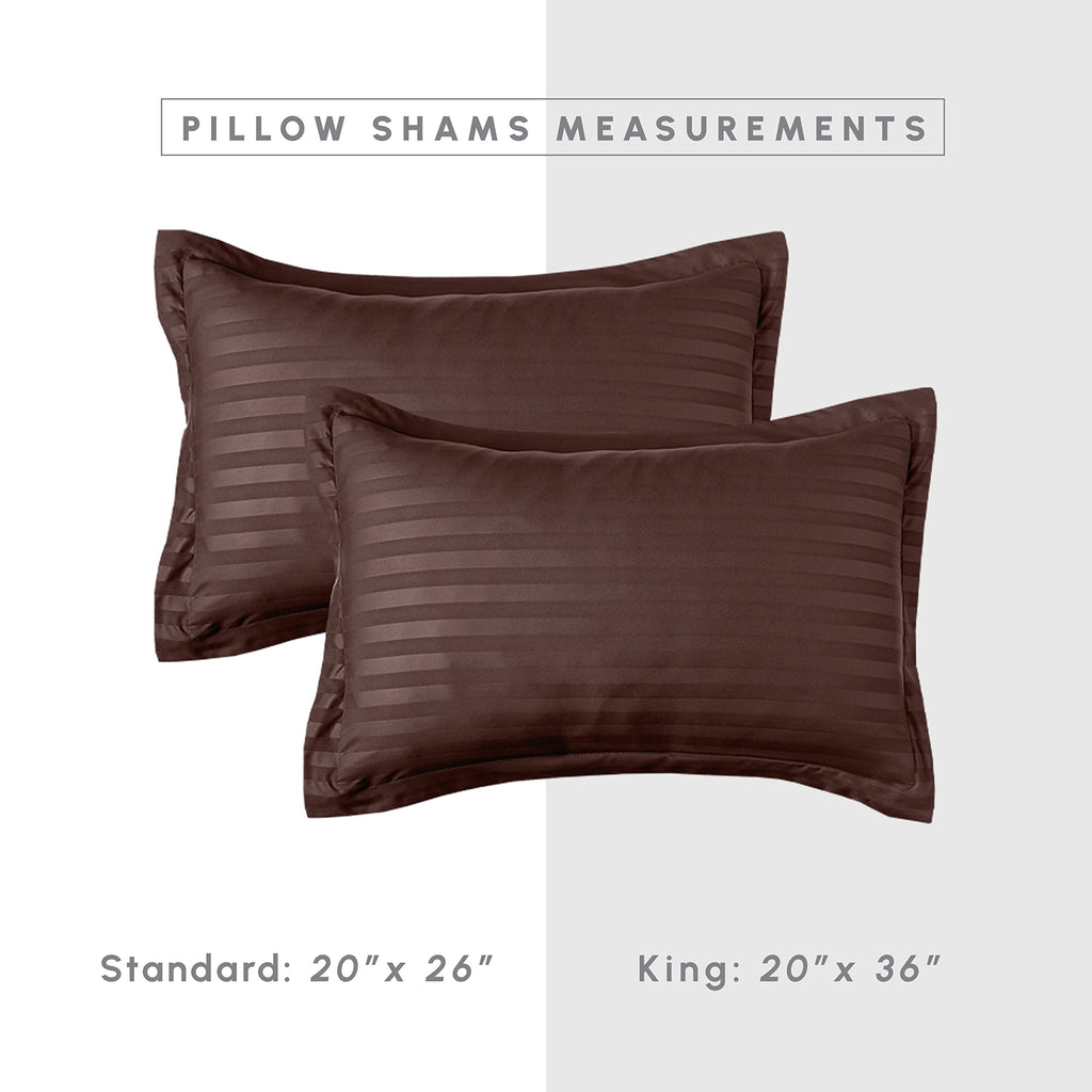 Elegant Comfort Wrinkle Resistant - Silky Soft Dobby Stripe Bed-In-A-Bag 8-Piece Comforter Set - King Chocolate