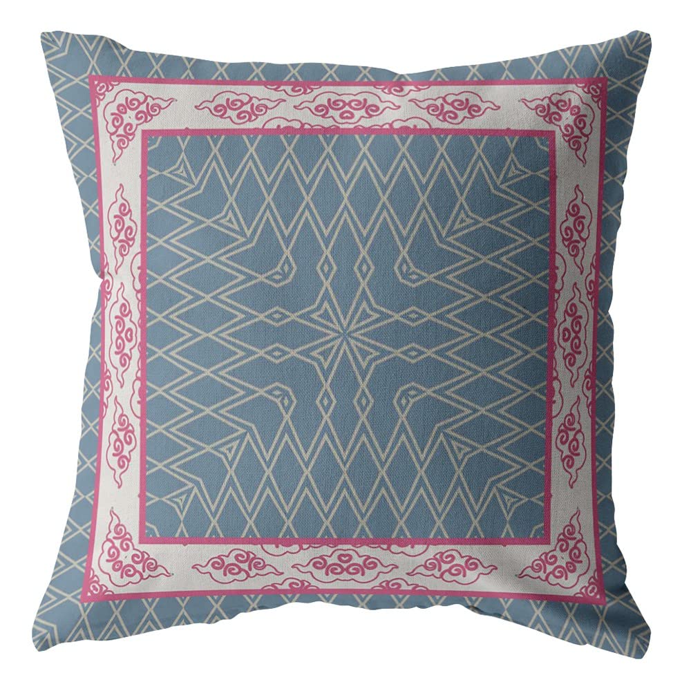 HomeRoots 18' Pink Blue Nest Ornate Frame Suede Throw Pillow