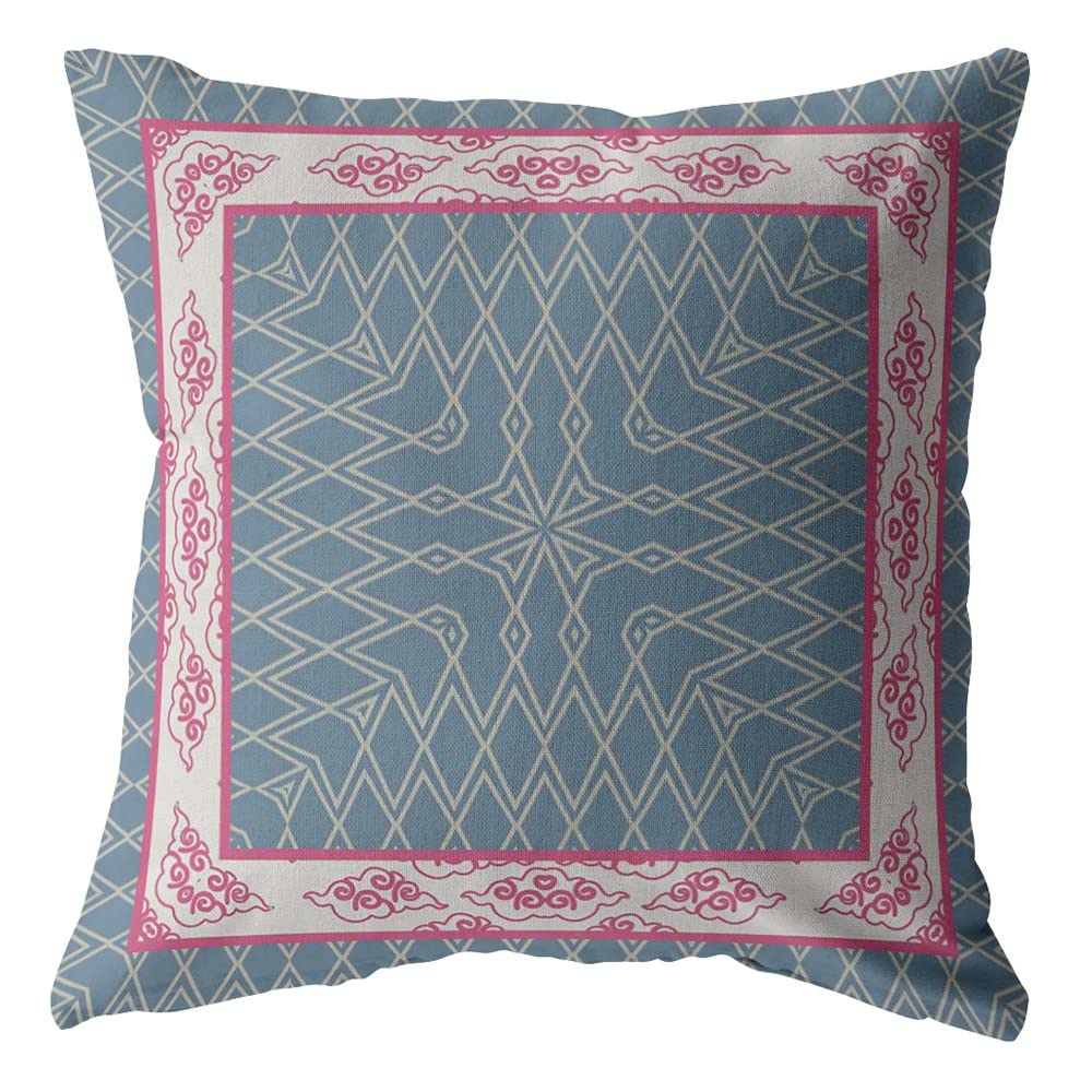 HomeRoots Pink and Blue 16' Pink Blue Nest Ornate Frame Suede Throw Pillow