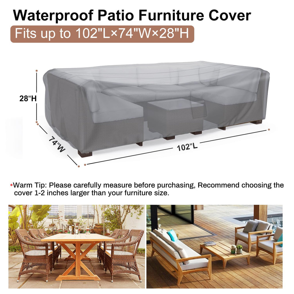 Mrrihand Heavy Duty Patio Furniture Covers, Outdoor Furniture Covers Waterproof Sectional Sofa Set , Patio Table And Chair Set Cover 102'L×74'W×28'H,Grey