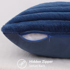 Decoruhome Faux Fur Throw Pillow Covers 18X18 Set Of 2, Decorative Soft Plush Striped Couch Pillow Covers With Velvet Back For Sofa, Bed, Living Room, Blue