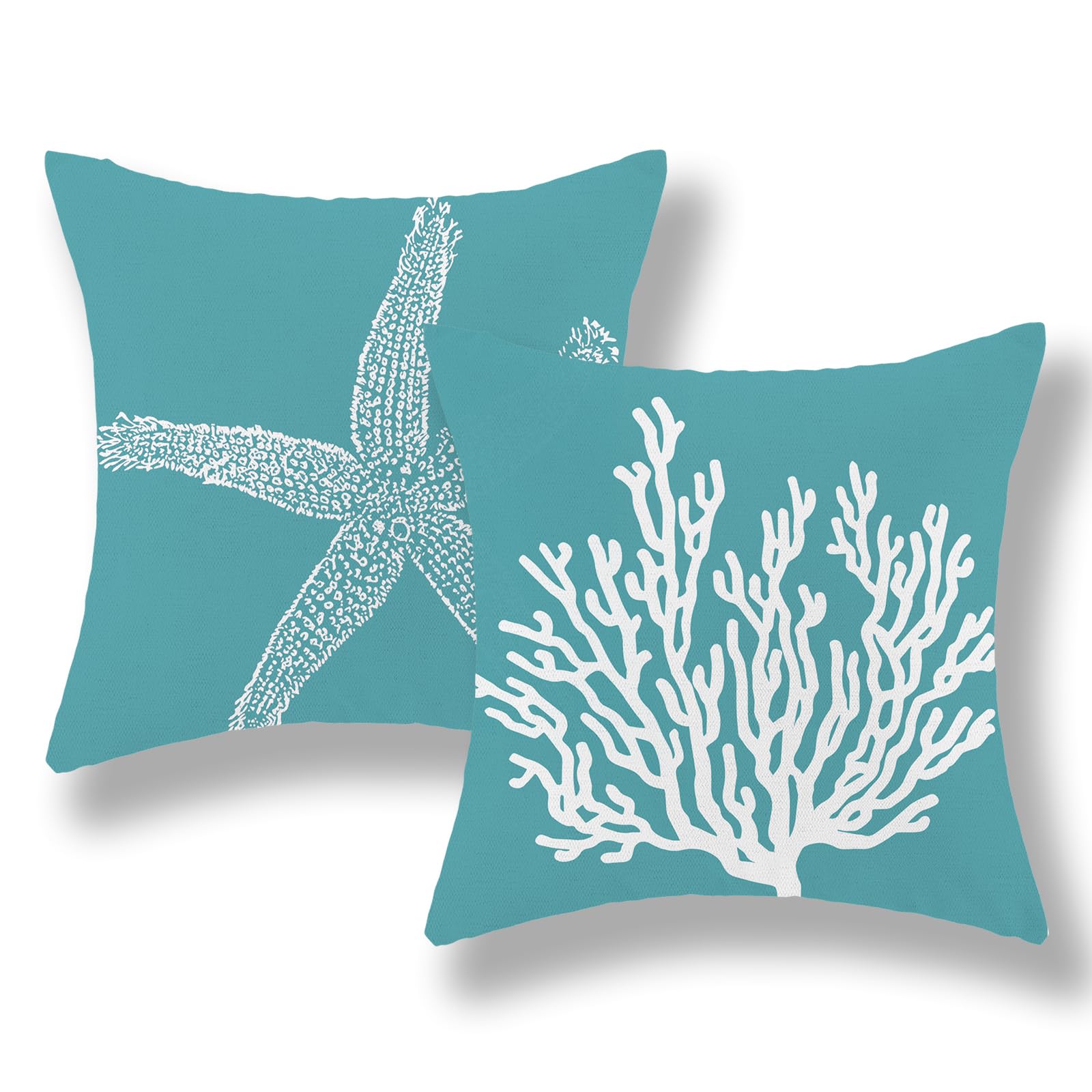 Golianda Coastal Pillow Covers 20X20 Set Of 2 Aqua Teal Turquoise Coral Starfish Throw Pillows Nautical Ocean Decorations Summer