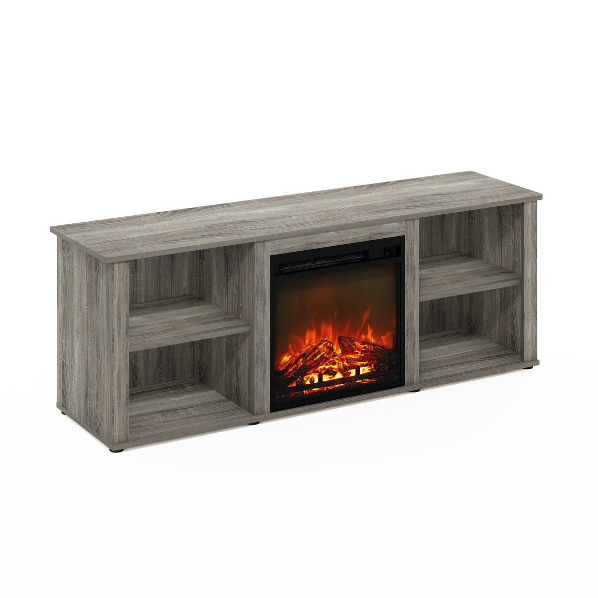 Furinno Classic 60 Inch Tv Stand With Fireplace, French Oak Grey