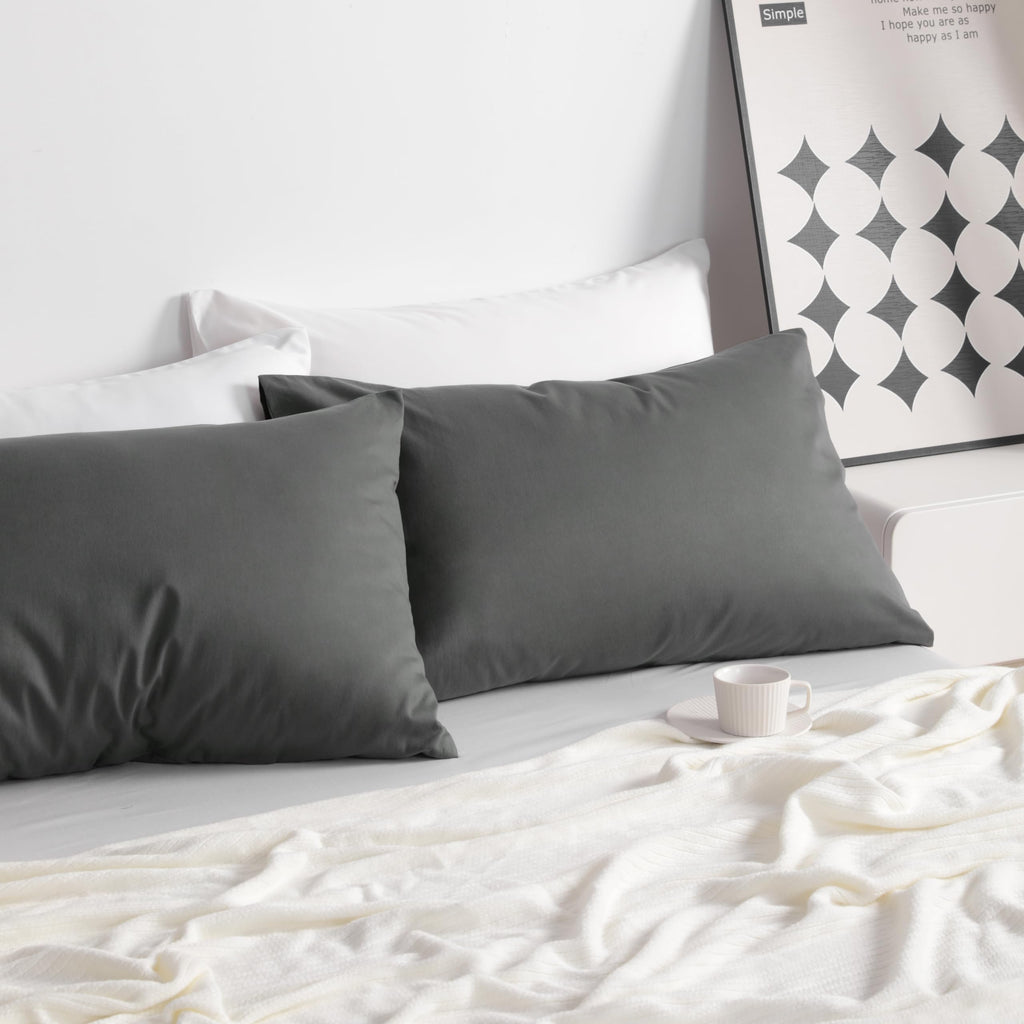 Ntbay Queen Cotton Pillowcases - Envelope Closure 20X30 Pillowcases Set Of 2, Breathable And Soft Bed Pillow Cases, Dark Grey
