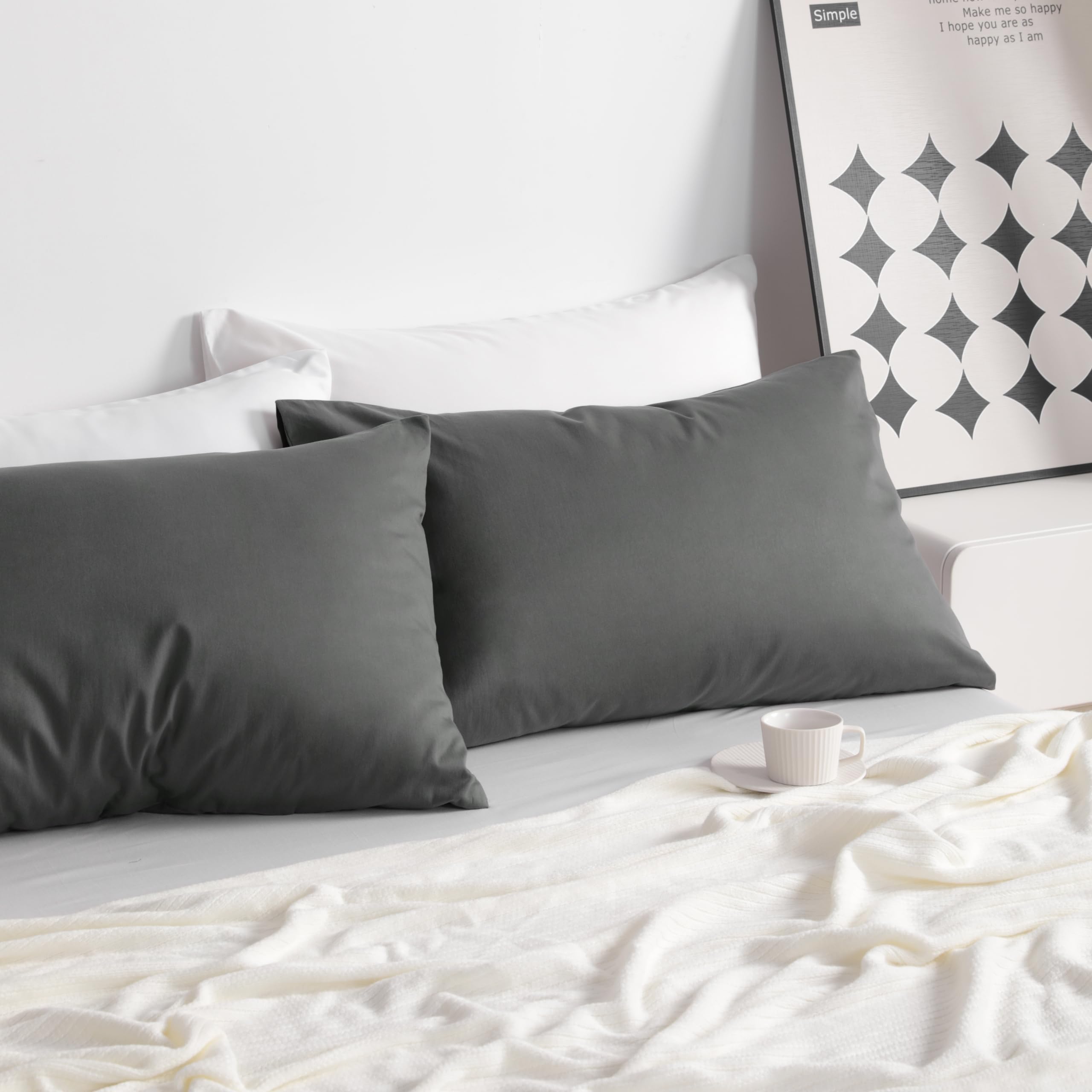 Ntbay Queen Cotton Pillowcases - Envelope Closure 20X30 Pillowcases Set Of 2, Breathable And Soft Bed Pillow Cases, Dark Grey