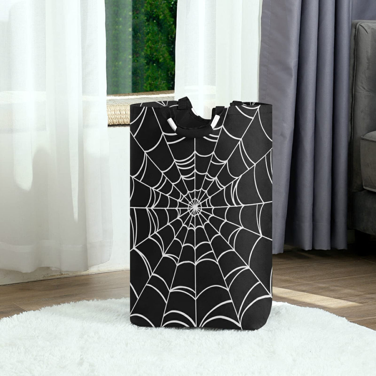 XUWU 50L Laundry Basket Halloween Spider Foldable Laundry Hamper with Padded Handles Waterproof Durable Clothes Hamper Storage B