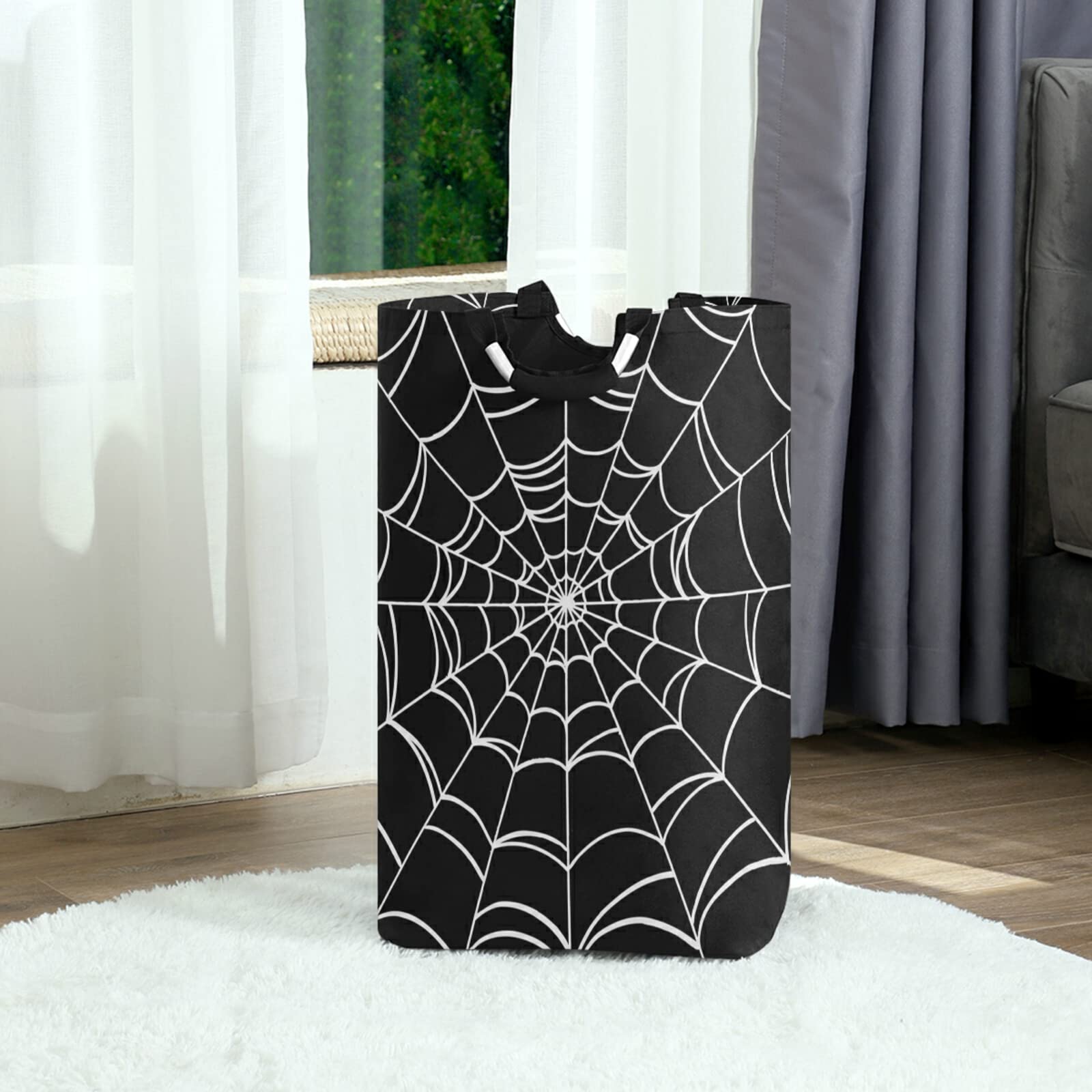 XUWU 50L Laundry Basket Halloween Spider Foldable Laundry Hamper with Padded Handles Waterproof Durable Clothes Hamper Storage B