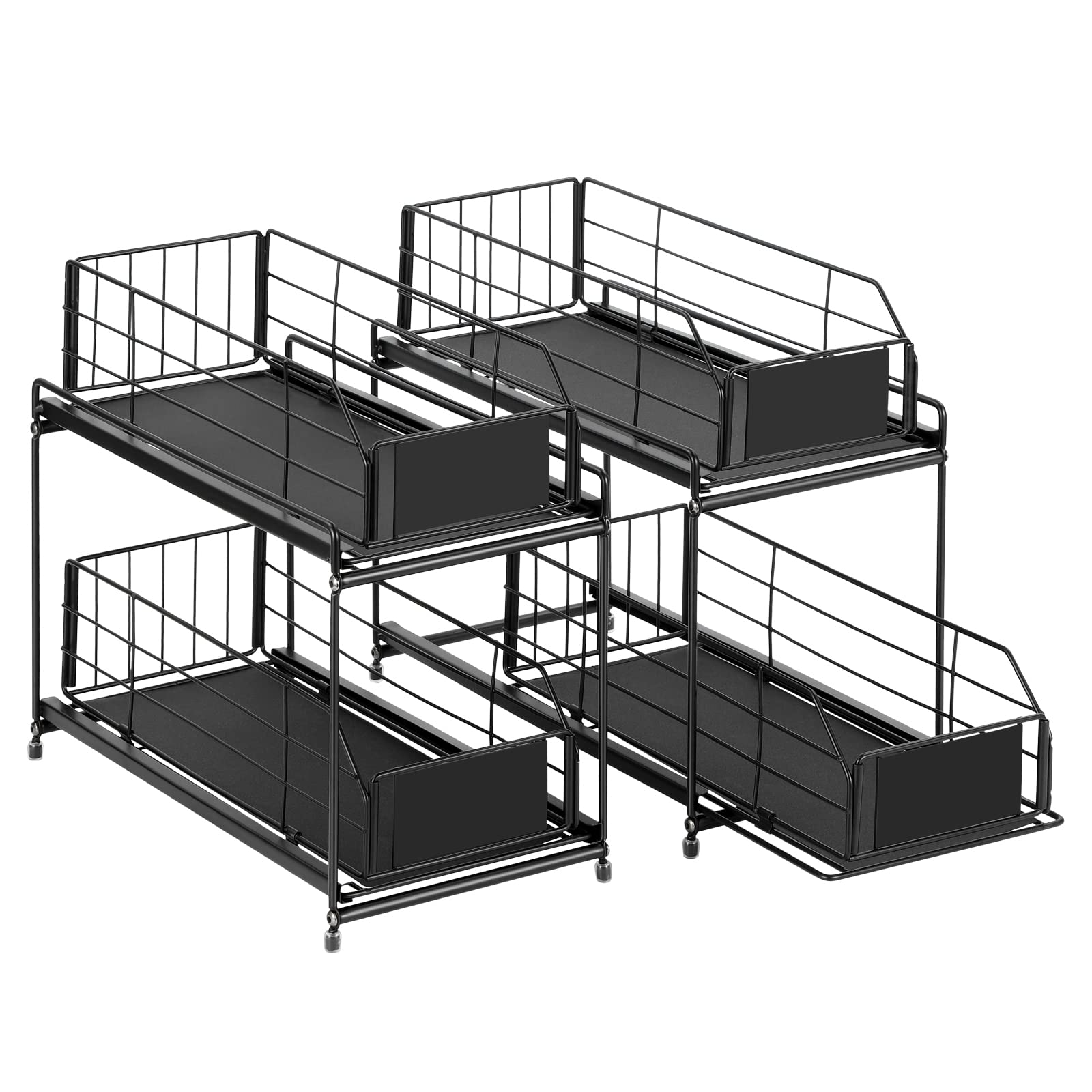 Mooace 2 Pack Under Sink Organizer, 2 Tier Sliding Cabinet Basket Organizer Drawer For Kitchen Bathroom Countertop, Black