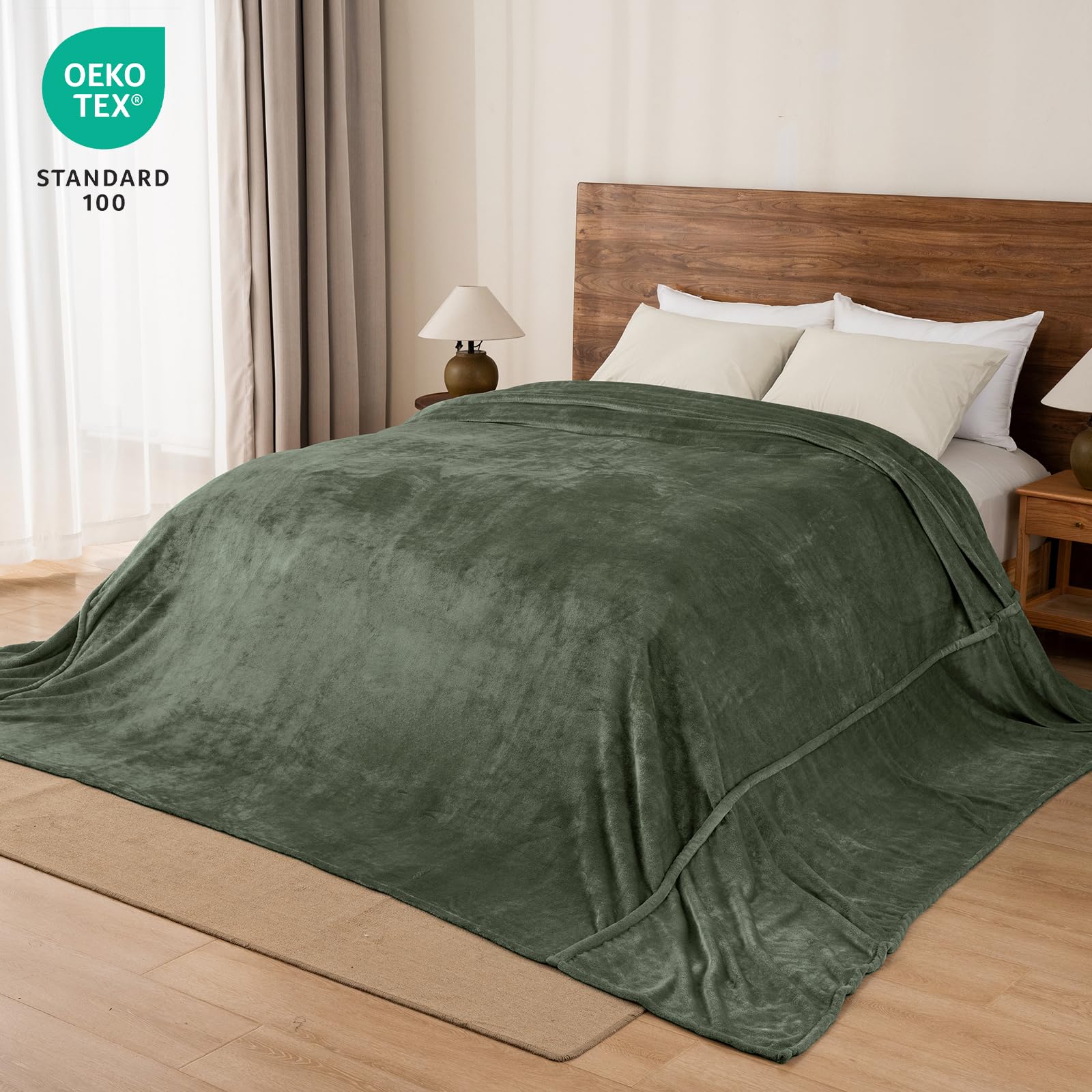 Phf Oversized King Fleece Blanket 120'X120', No Shed No Pilling Big Soft Blanket, Extra Large 10'X 10' Lightweight Blanket For Bed, Sofa Travel And Camping, Suitable For All Season, Olive Green