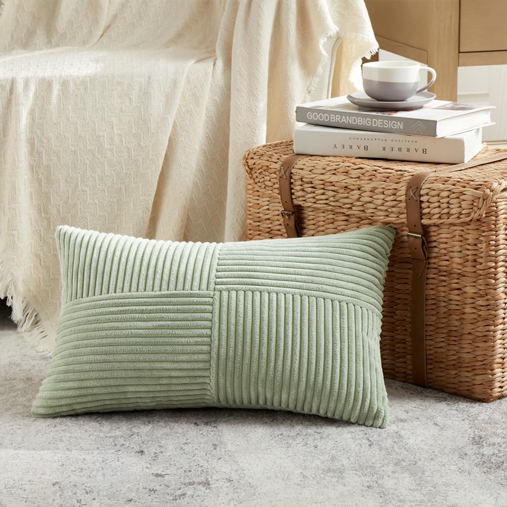 Fancy Homi Sage Green Lumbar Decorative Throw Pillow Covers 12X20 Inch For Living Room Couch Bed, Rustic Farmhouse Boho Home Dec