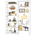 Homykic Double Wide Bamboo Bookshelf White, 6-Tier Large Open Bookcase With 12 Display Shelves, 6Ft Tall Freestanding Book Shelf For Home Office, Bedroom, Living Room, Plants