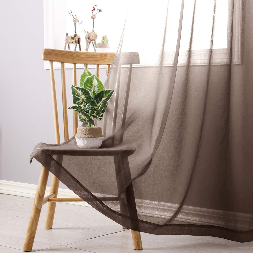Dwcn Ombre Sheer Curtains - Faux Linen Gradient Grommet Top Semi Voile Drapes For Bedroom And Living Room, Set Of 2 Window Curta