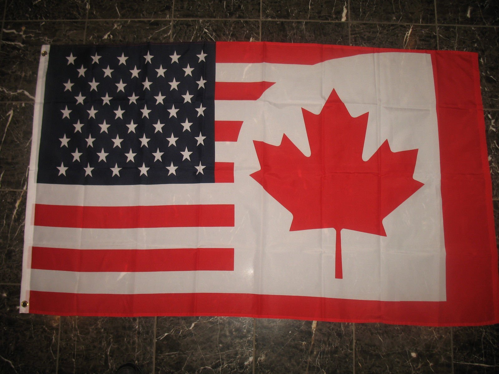 3X5 Usa Canada Combination Flag Canadian American Super Poly 3'X5' Flag Grommets