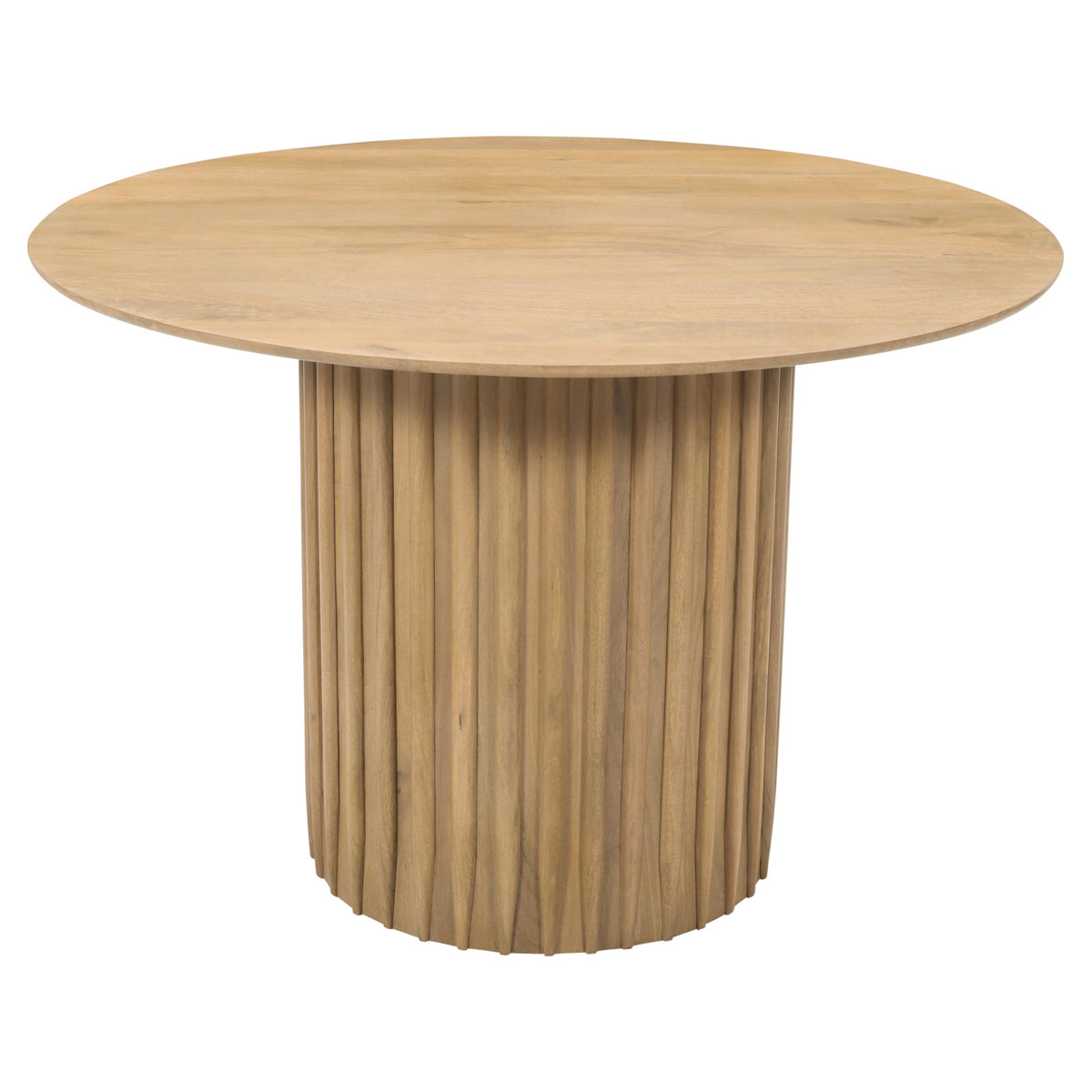 The Urban Port Sejo Dining Table, 45 Inch Round Top With Fluted Padestal Base, Natural Brown Mango Wood