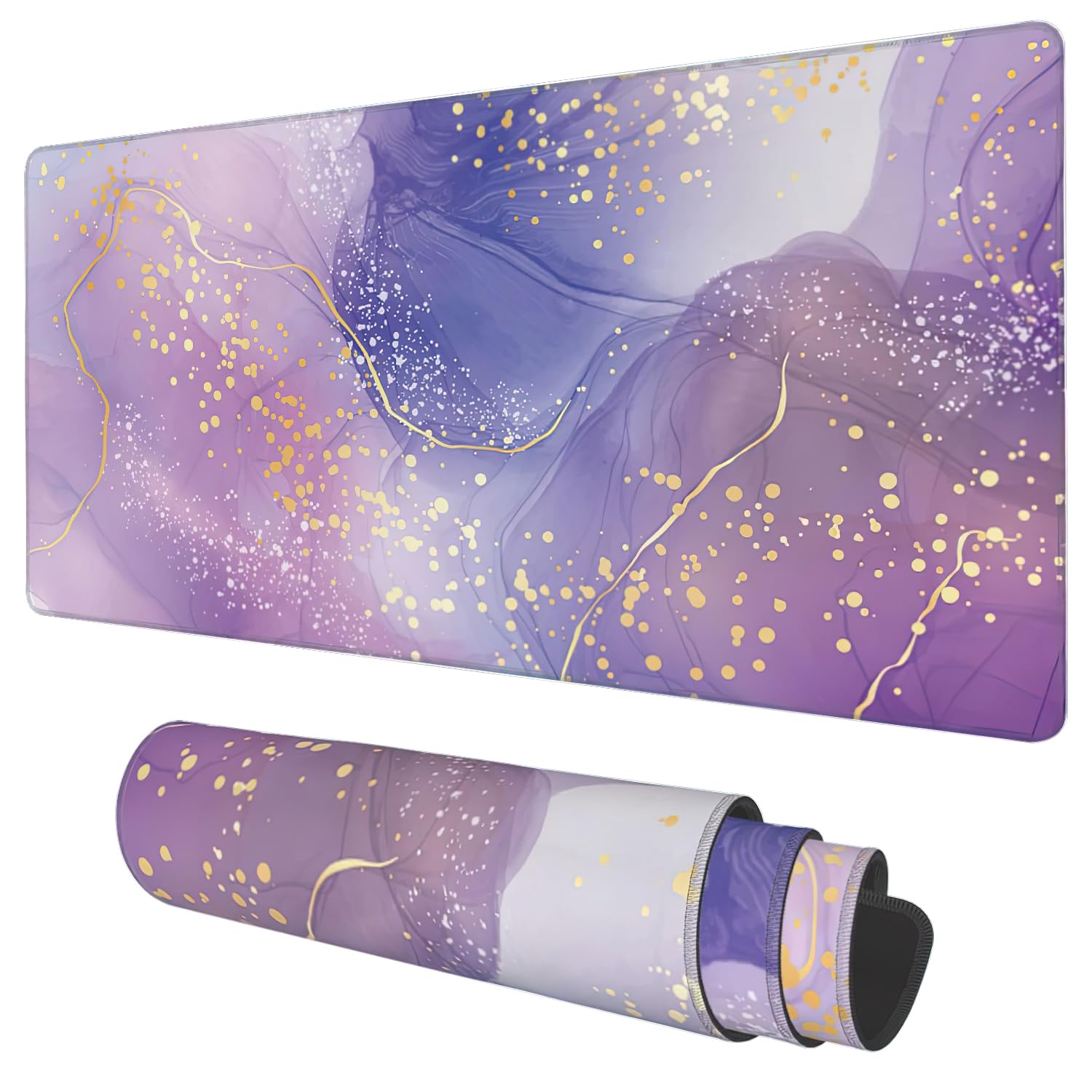 Desk Mat, Purple Rose And Lavender Liquid Marble Extended Gaming Mouse Pad Large, 35.4'X15.7' Big Mouse Pad With Non-Slip Base