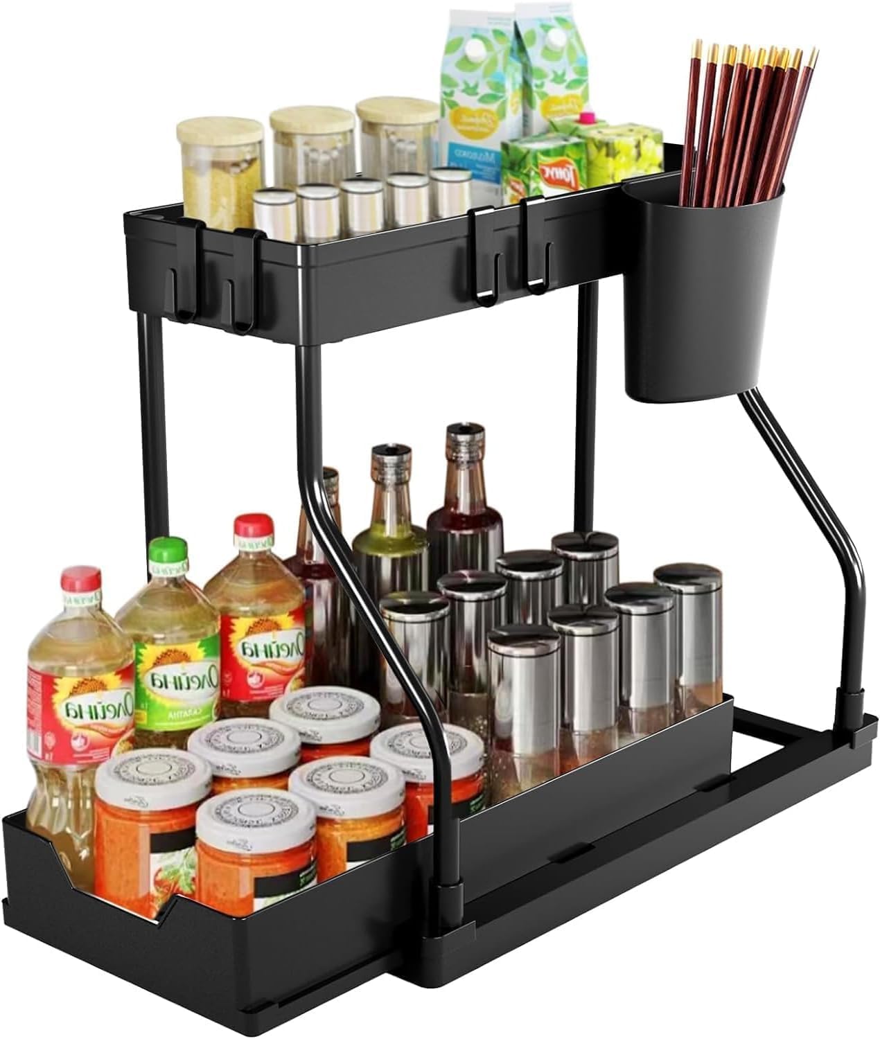 Ramanpriya 2 Tier Sliding Rack Kitchen Storage Use For Home Kitchen 2 Tier Under Sliding Cabinet Basket Organizer Drawer With 4 