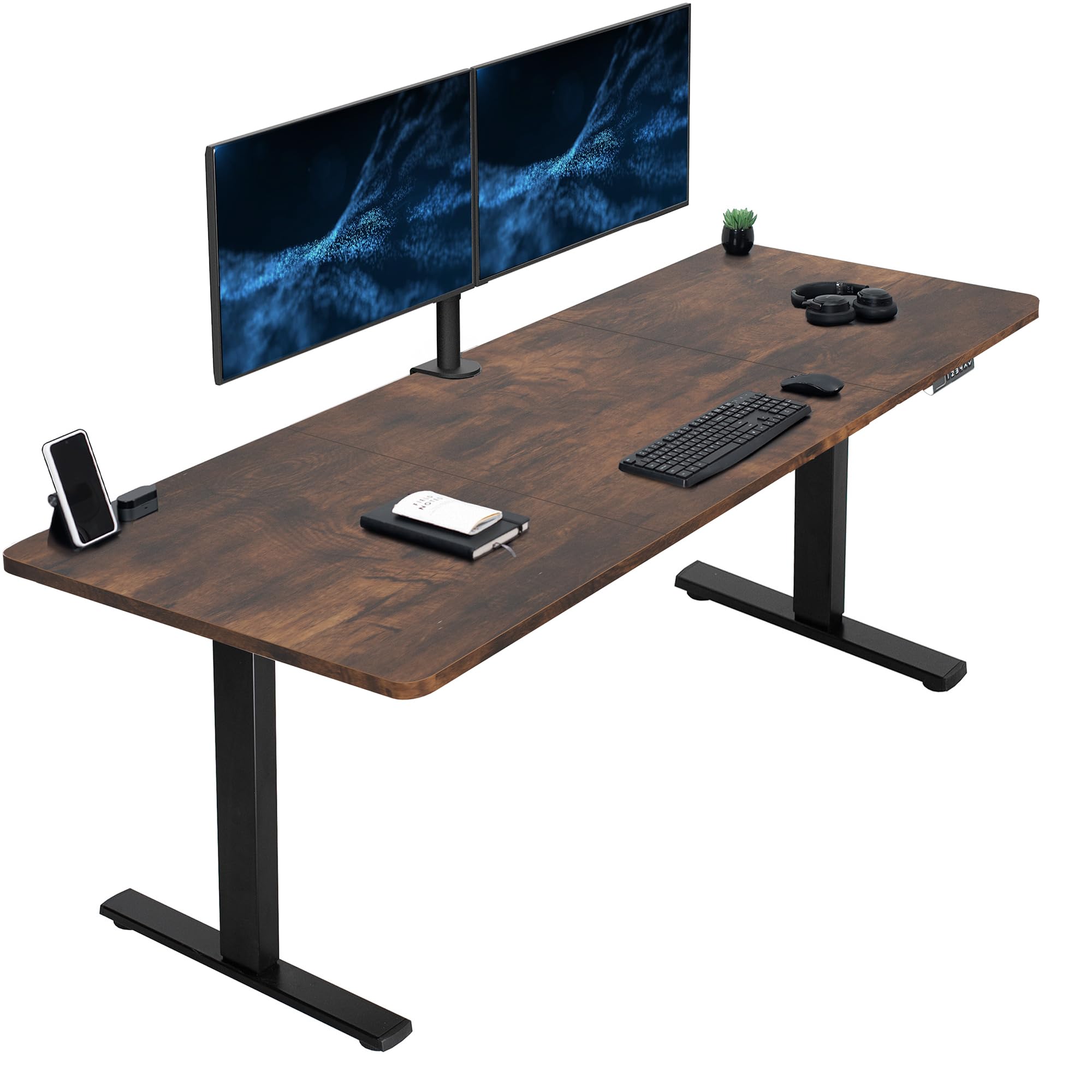 VIVO Large Electric 83 x 30 in Standing Desk, Memory Height Adjustment, 1B Series, Holds 220 lbs, Rustic Vintage Brown Top Black