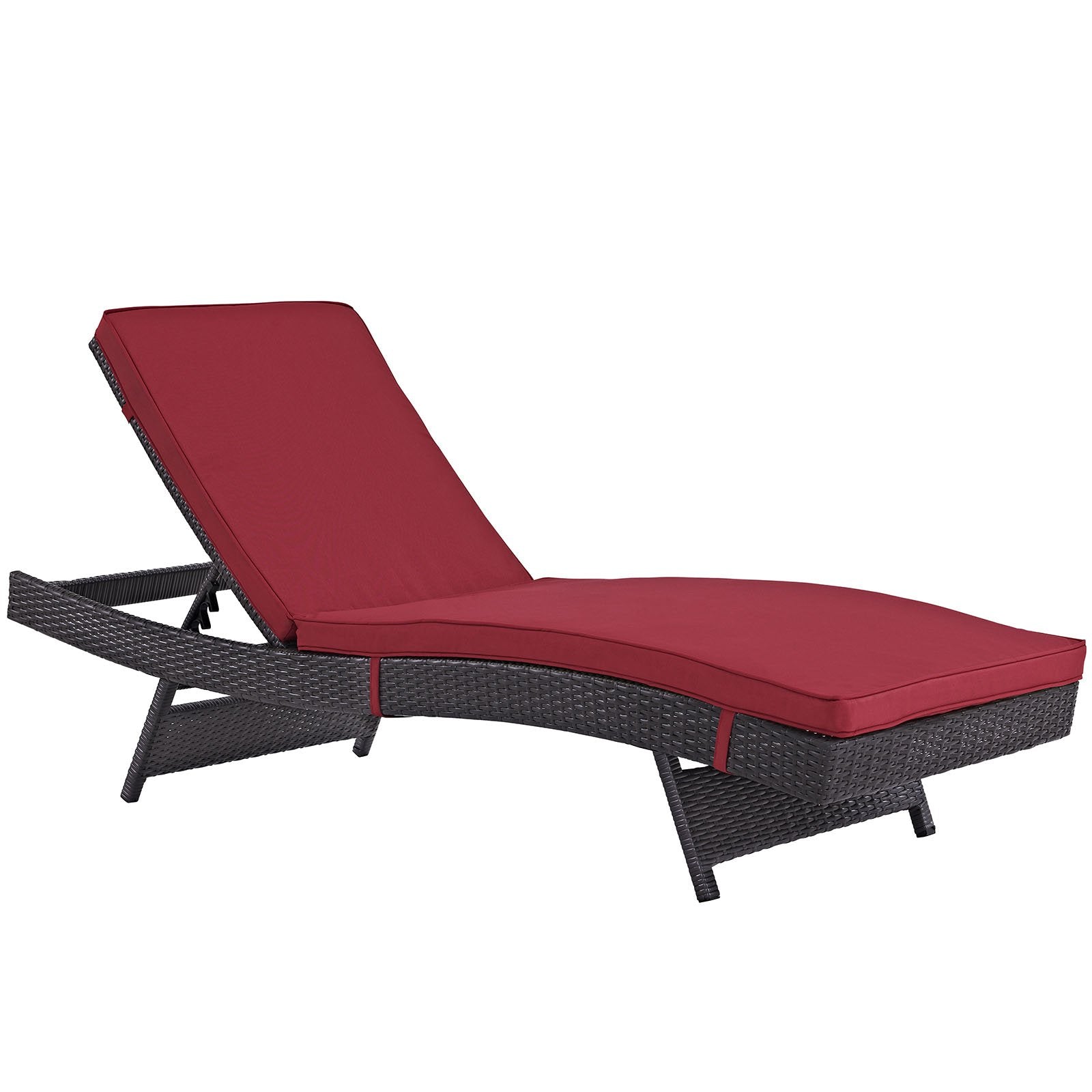 Modway Convene Wicker Rattan Outdoor Patio Chaise Lounge Chairs In Espresso Red - Set Of 4