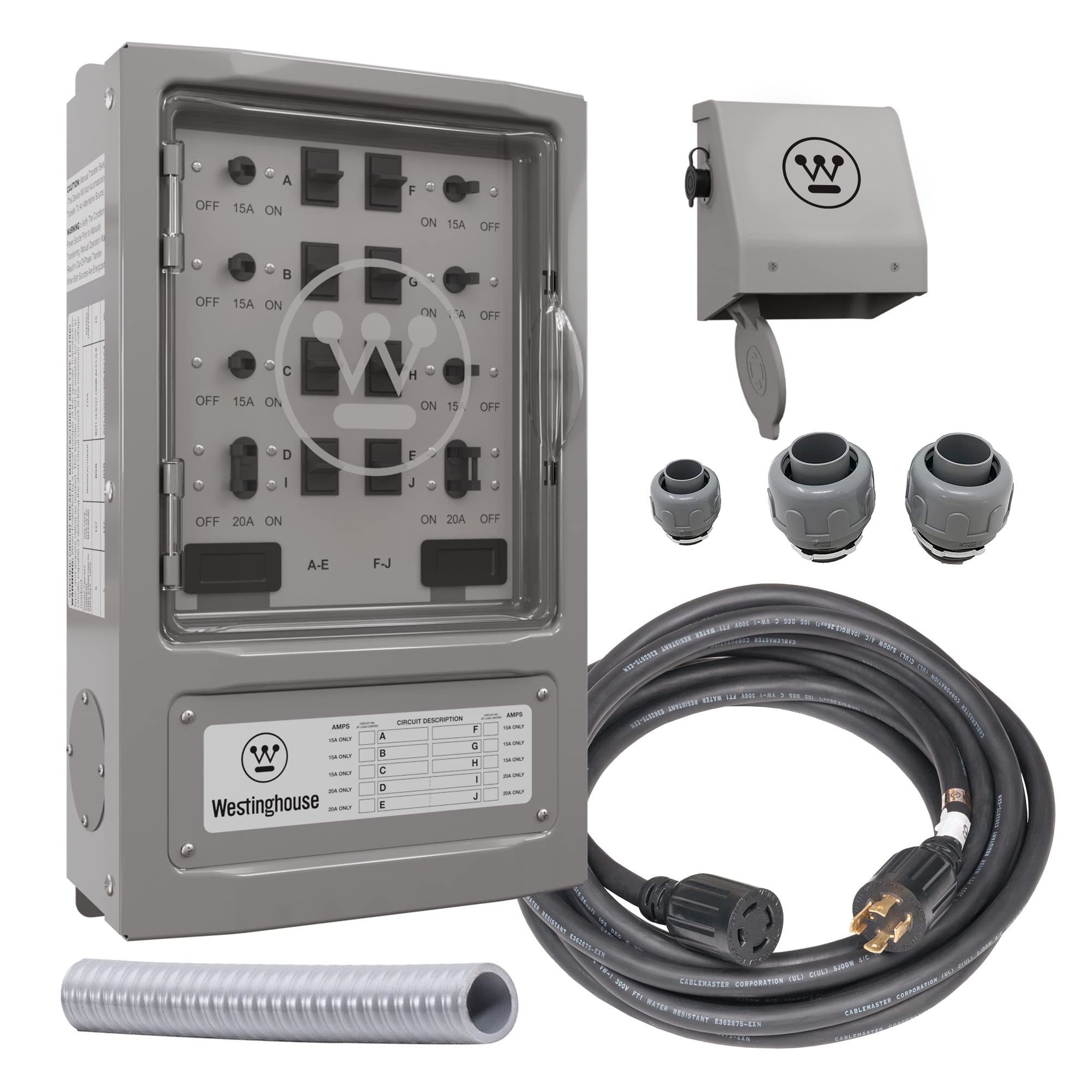 Westinghouse 30 Amp Transfer Switch Kit With 8 Circuits, Compatible With Generators Up To 7500 Running Watts,Grey
