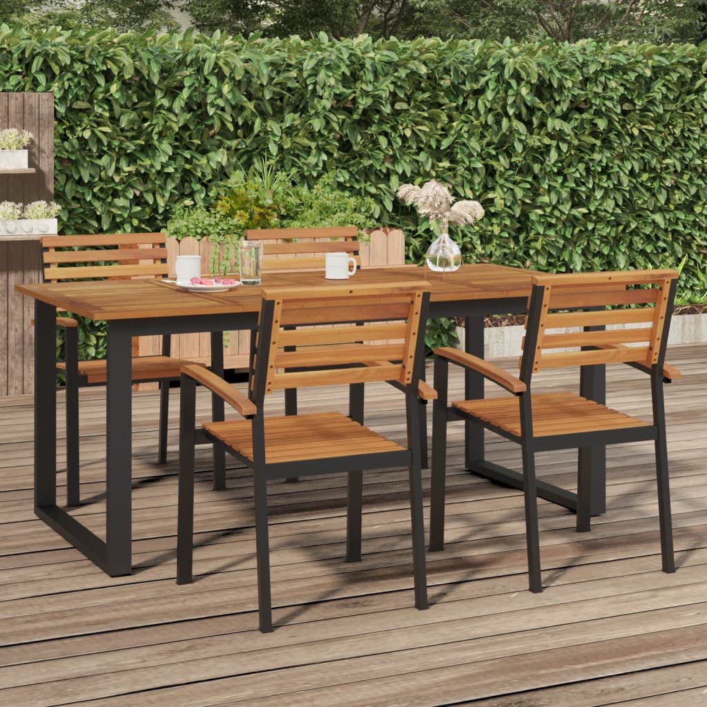 vidaXL Patio Table - Solid Acacia Wood - U-Shaped Metal Legs - Industrial Design - 70.9" x 35.4" - Ideal for Gardens, Patios, Decks, Porches - Outdoor Dining Table
