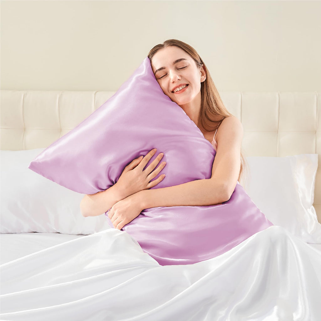 Bedelite Satin Pillowcase With Zipper, Pink Pillow Cases Queen Size Set Of 2, Super Soft And Cooling Similar To Silk Pillow Case