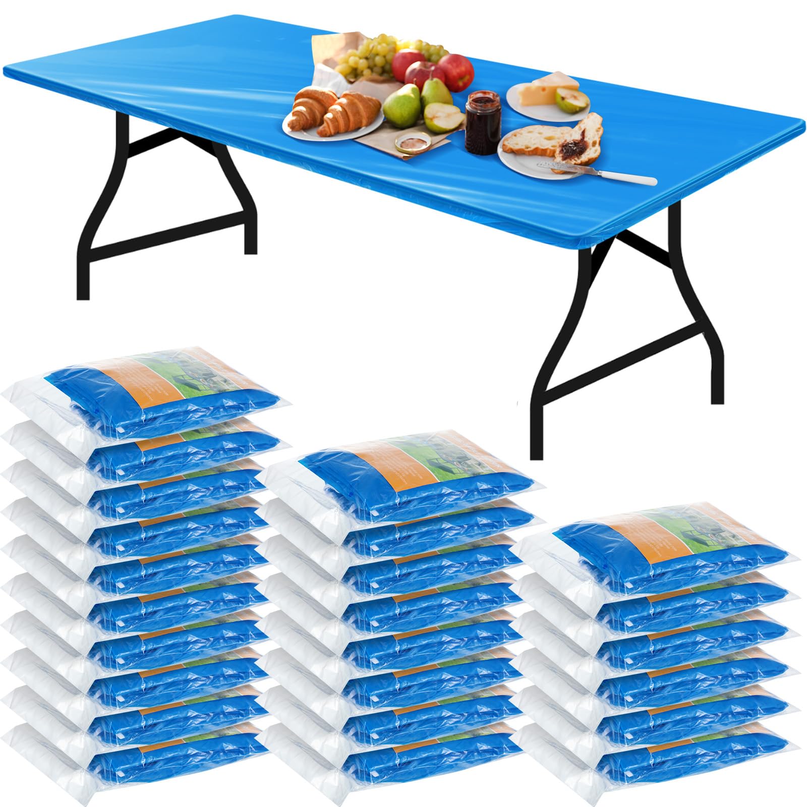 Boao 24 Pcs Summer Plastic Table Covers - Rectangle Fitted Tablecloth, Disposable, Waterproof for Indoor/Outdoor Folding Tables 