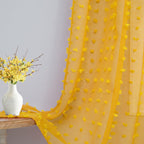 Mustard Yellow Sheer Curtains 84 Inch Length 2 Panels For Spring Living Dining Room Bedroom Boho Farmhouse Gold Semi Sheer Pom P