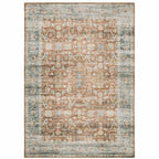 HomeRoots 510380 7 x 10 ft. Rust Blue Ivory & Gold Oriental Printed Stain Resistant Non Skid Rectangle Area Rug