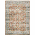 HomeRoots 510380 7 x 10 ft. Rust Blue Ivory & Gold Oriental Printed Stain Resistant Non Skid Rectangle Area Rug