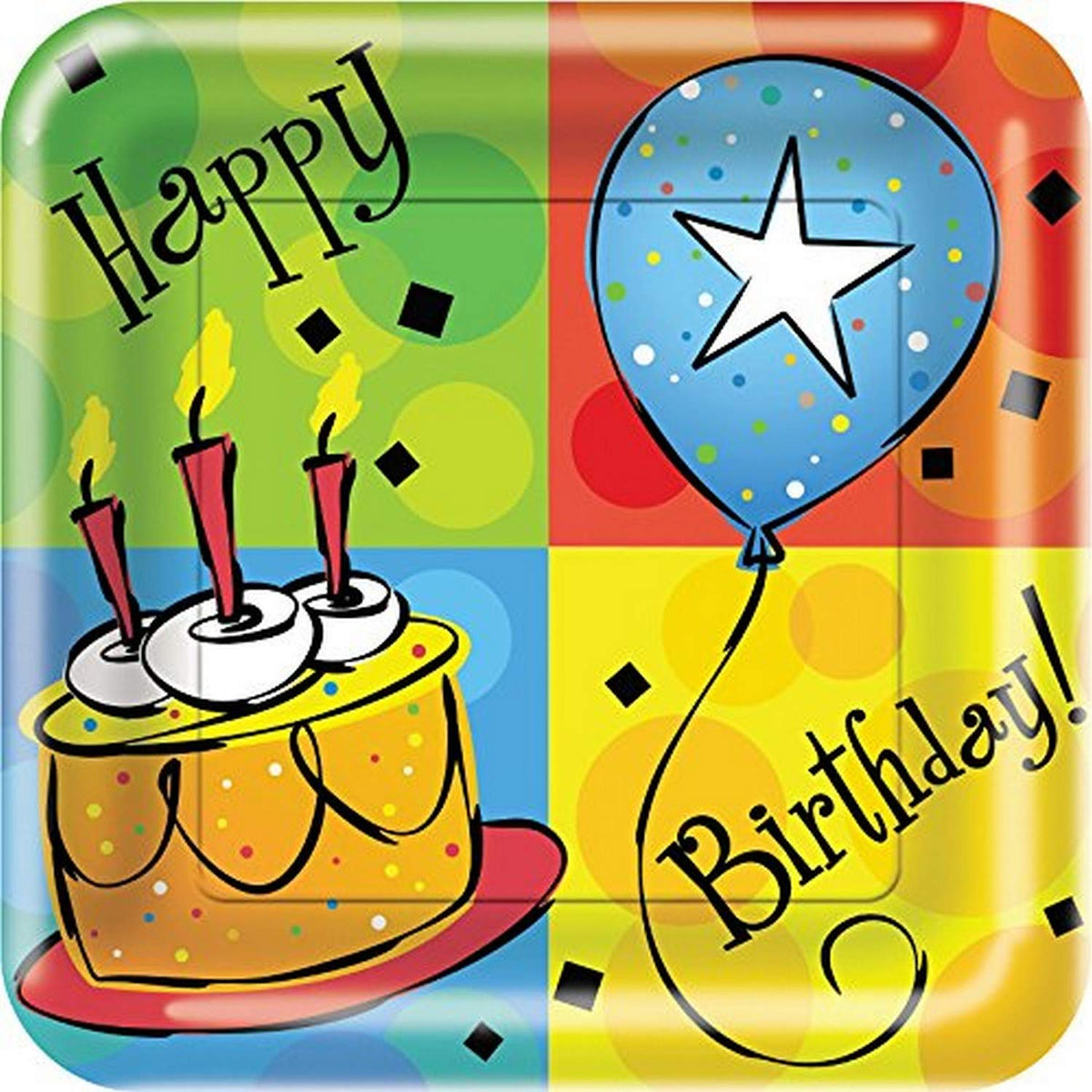 Creative Converting Cake Celebration Square Paper Plates-8 pcs-7'', Dessert