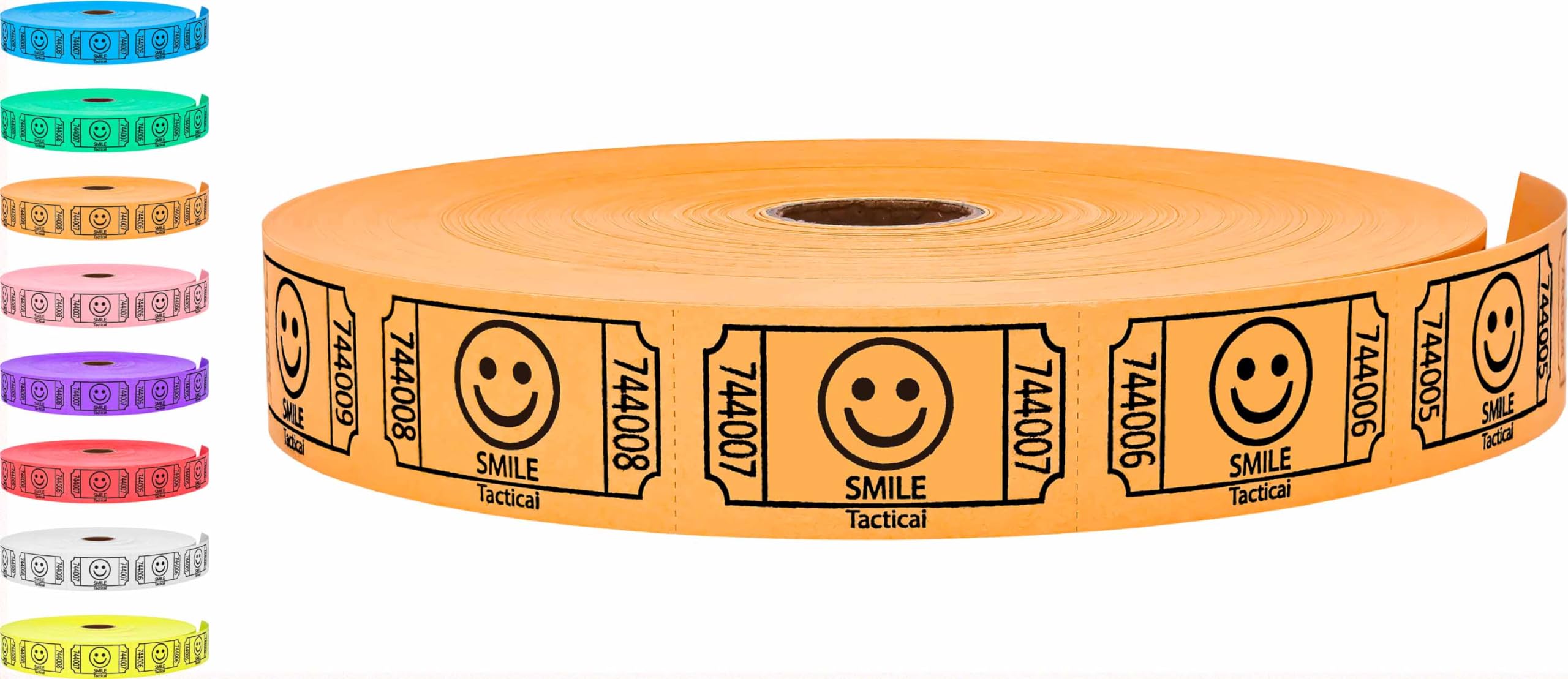 Tacticai 2000 Raffle Tickets, Smile, Orange (8 Color Selection), Single Roll, Ticket For Events, Entry, Class Reward, Fundraiser